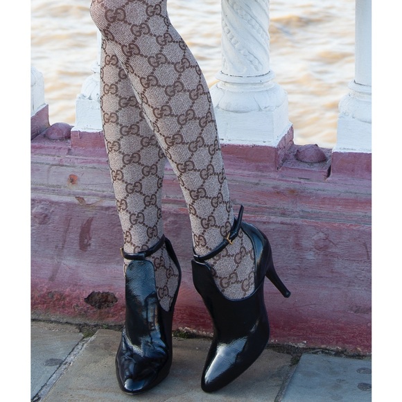Gucci Beige and Brown GG Monogram Tights | Size Large - Picture 10 of 10